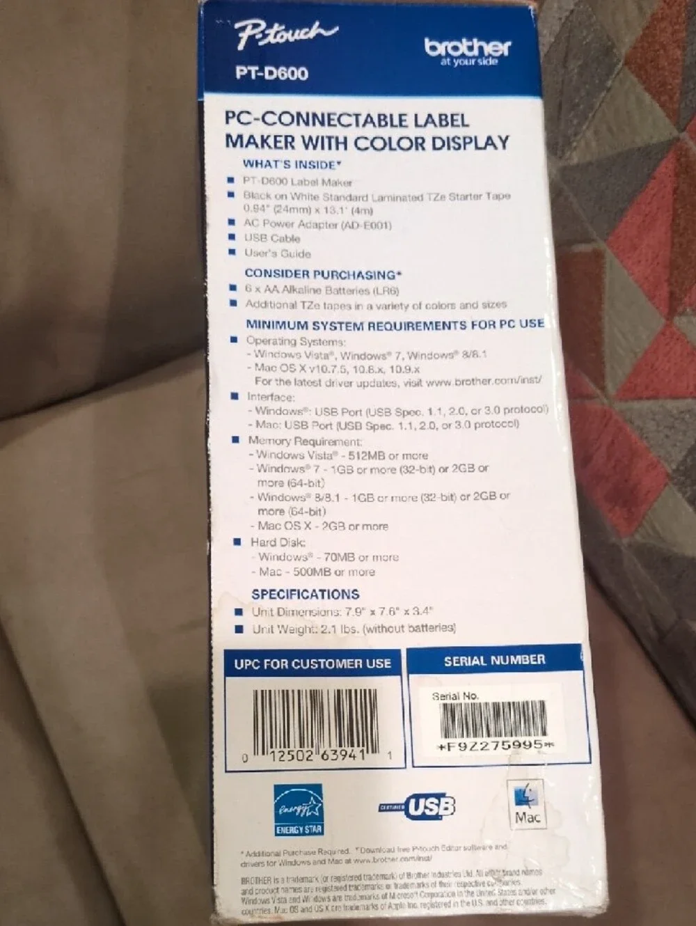 Brother PT-D600 Label Maker - Black and Blue